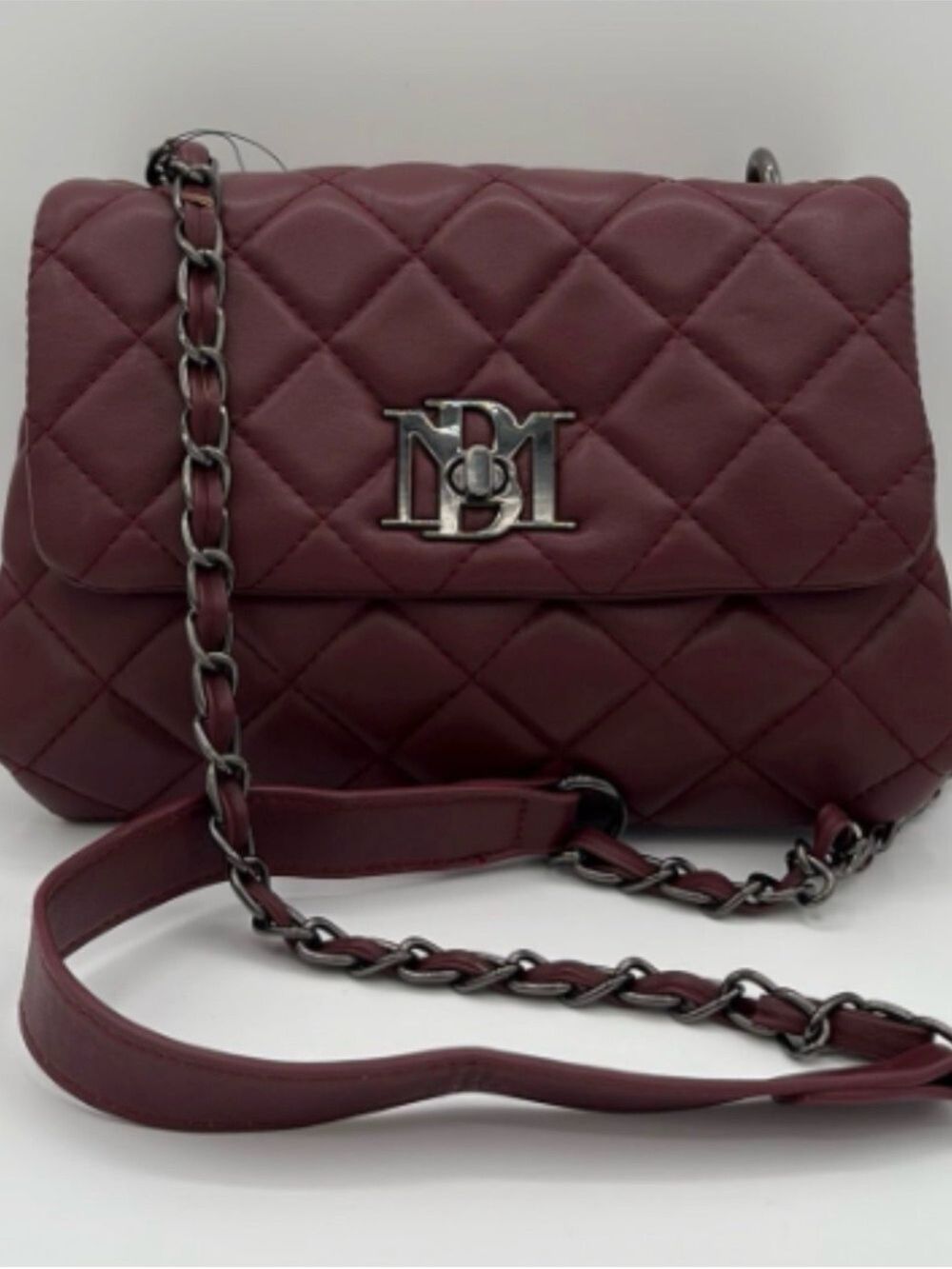 Quilted Crossbody Bag in Burgundy with Chain Strap